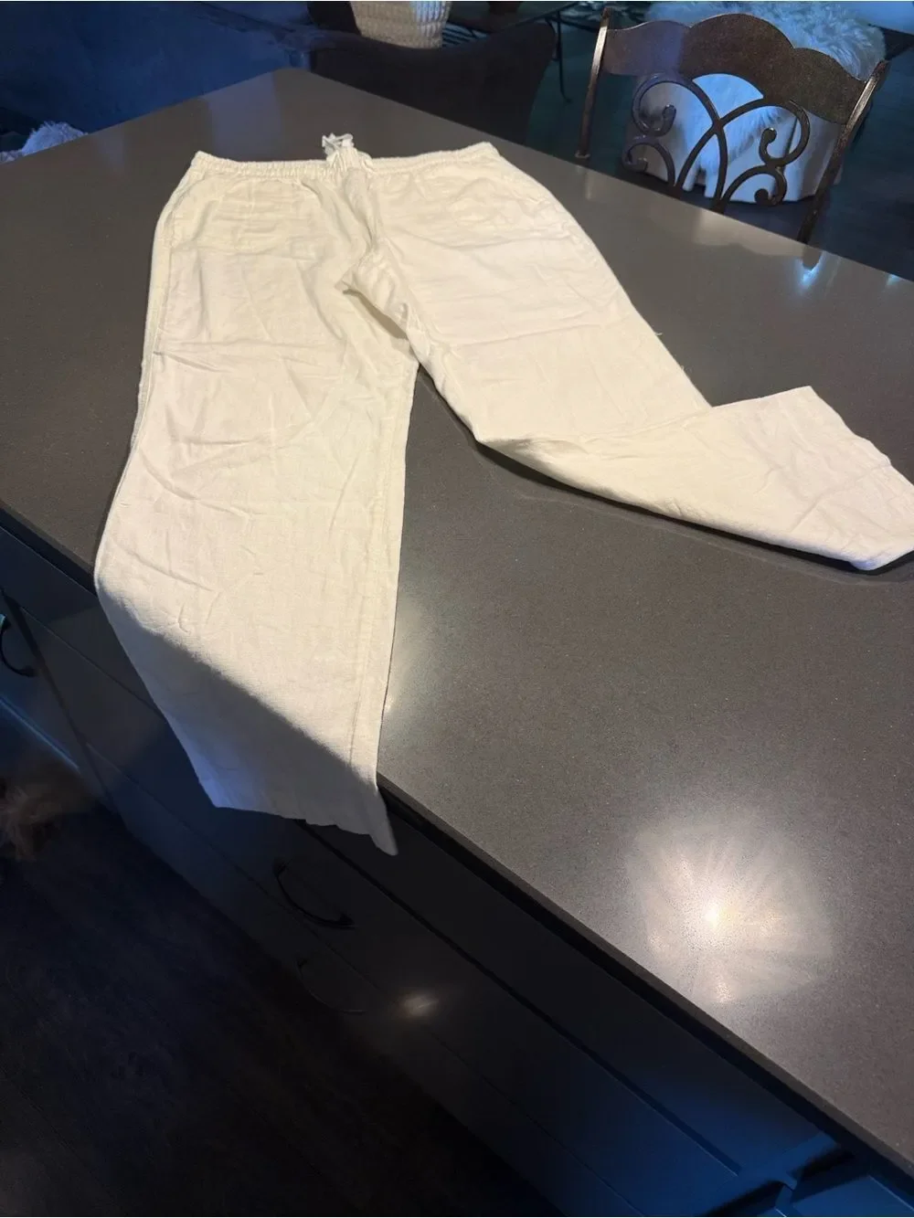 Cato Linen Blend cream Pull-On Wide Leg Pants with drawstring waist